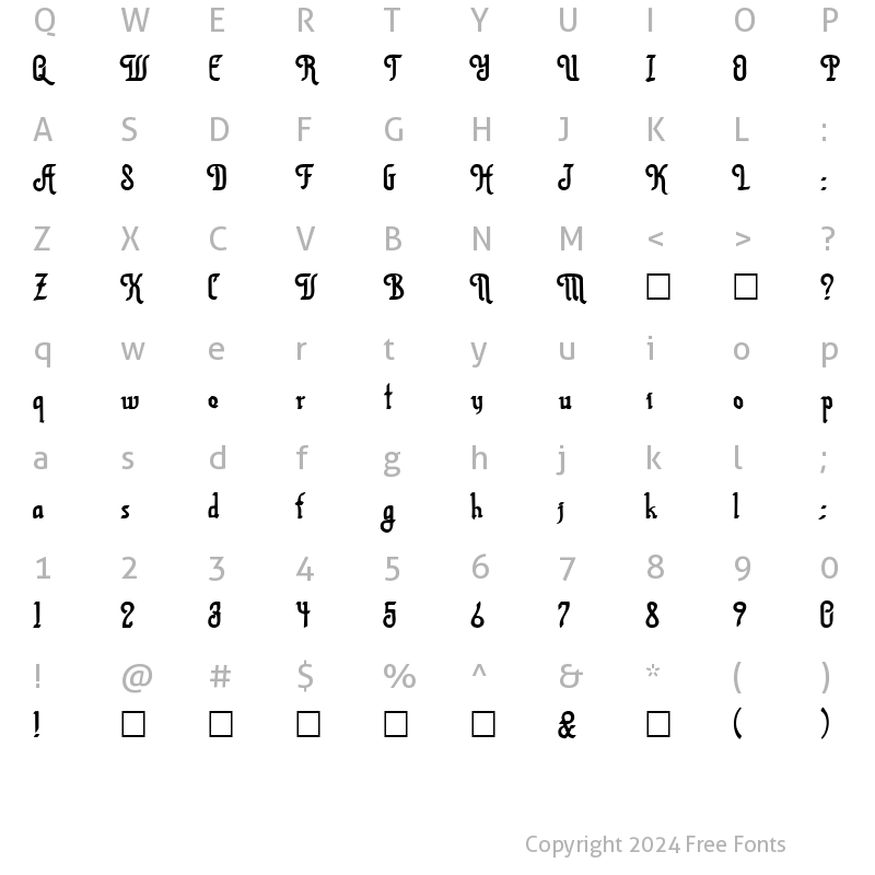 Character Map of Aura Script Normal