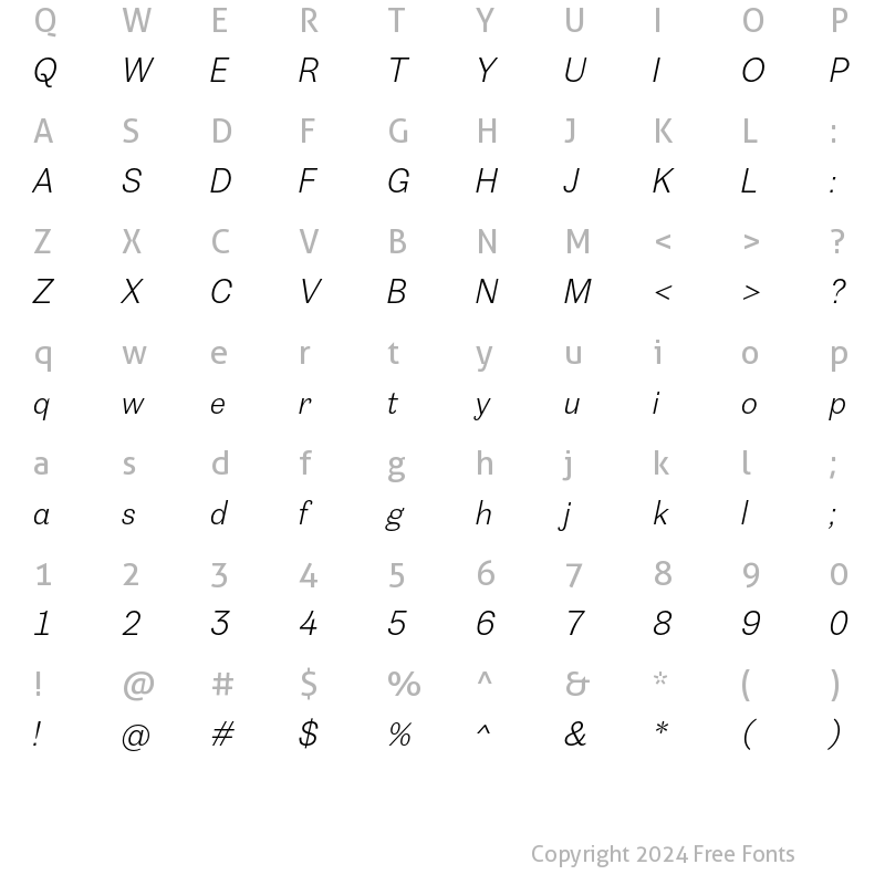 Character Map of 20 Kopeek Light Italic