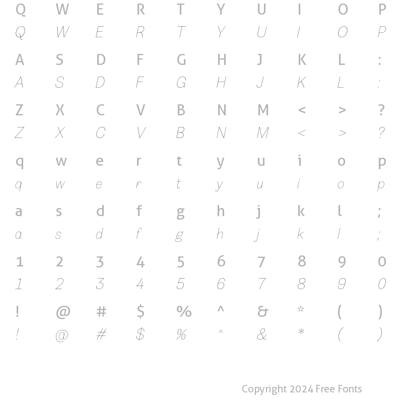 Character Map of 20 Kopeek Thin Italic