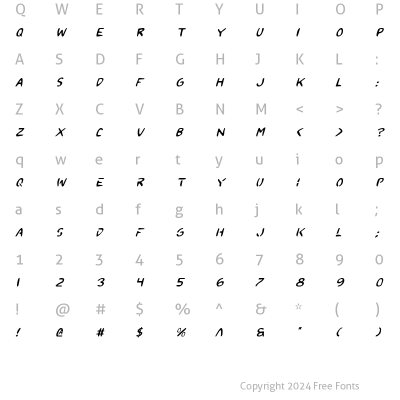 Character Map of 2Toon Italic Italic