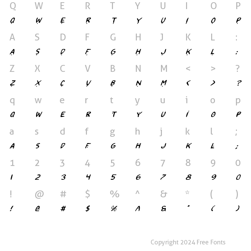 Character Map of 2Toon2 Italic Italic