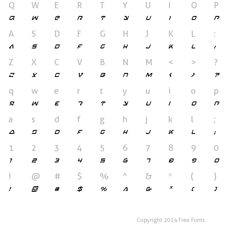 Character Map of 4114 Blaster Condensed Italic Condensed Italic