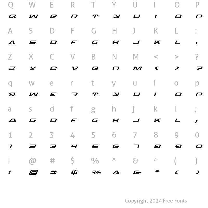 Character Map of 4114 Blaster Expanded Italic Expanded Italic