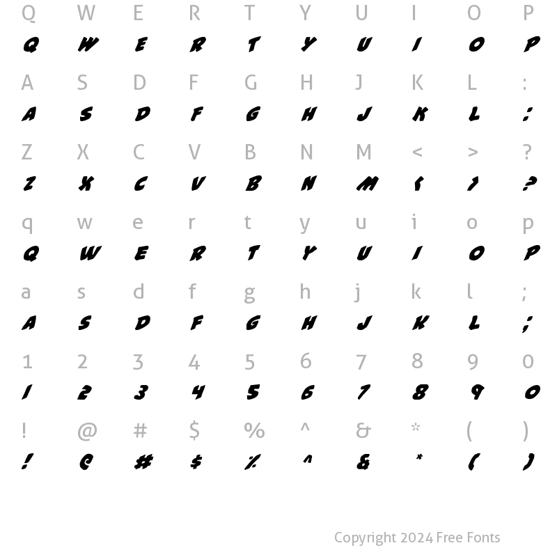 Character Map of #44 Font Italic Italic
