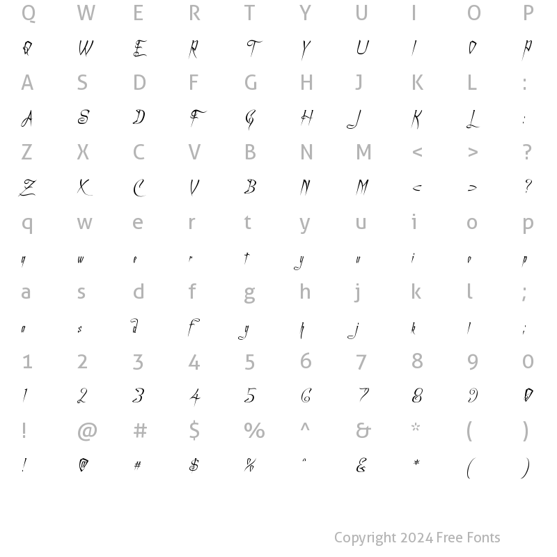 Character Map of A Charming Font Italic Regular