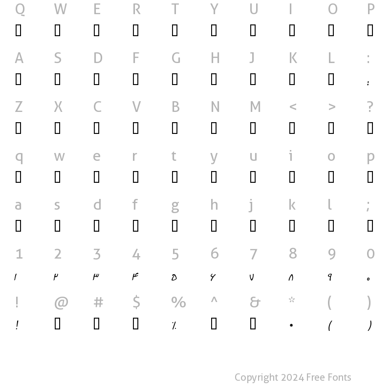 Character Map of A Gam_Azad Regular