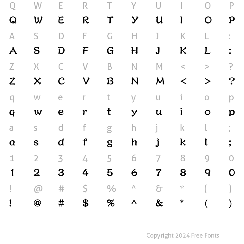 Character Map of A-OTF Kaisho MCBK1 Pro MCBK1