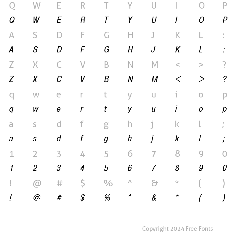 Character Map of A1011Helvetika  TYGRA Condensed
