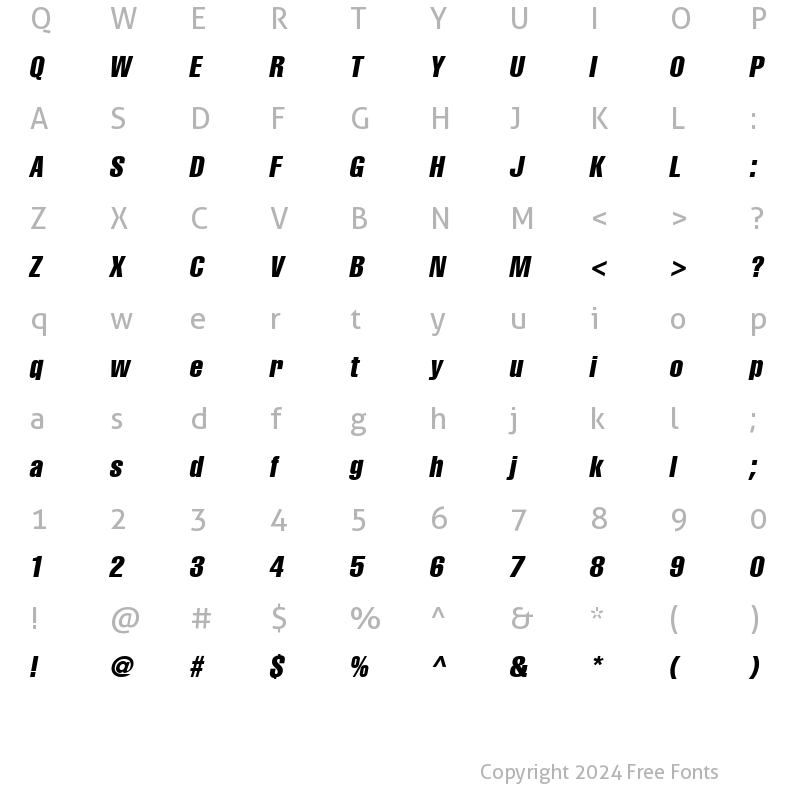 Character Map of A1012HelvetikaCmprs TYGRA Compress-Italic