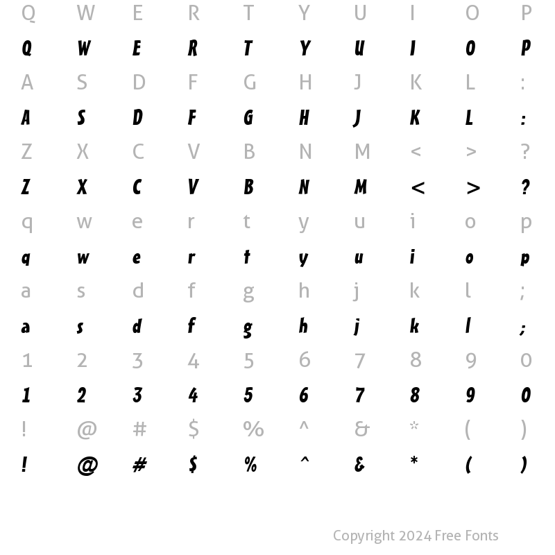 Character Map of a_Frudger Italic