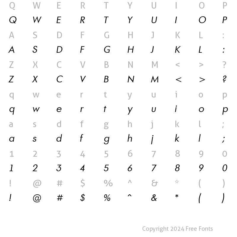 Character Map of a_FuturaOrto Italic