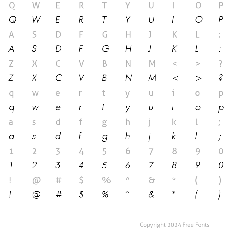 Character Map of a_FuturaOrtoLt LightItalic