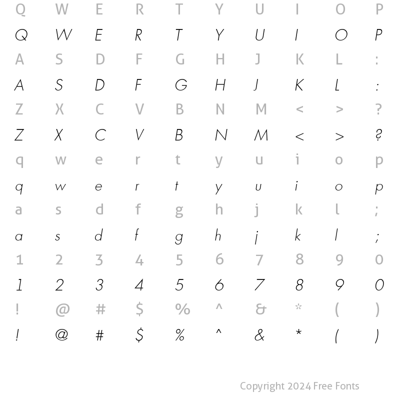 Character Map of a_FuturicaLt ThinItalic