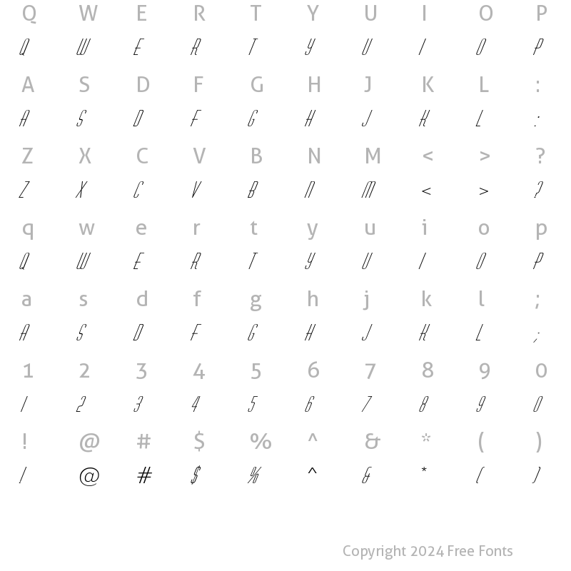 Character Map of a_Huxley Italic