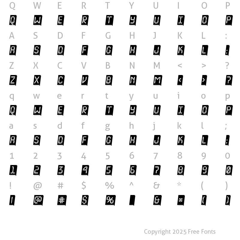 Character Map of a_LCDNova3DPlObl Regular