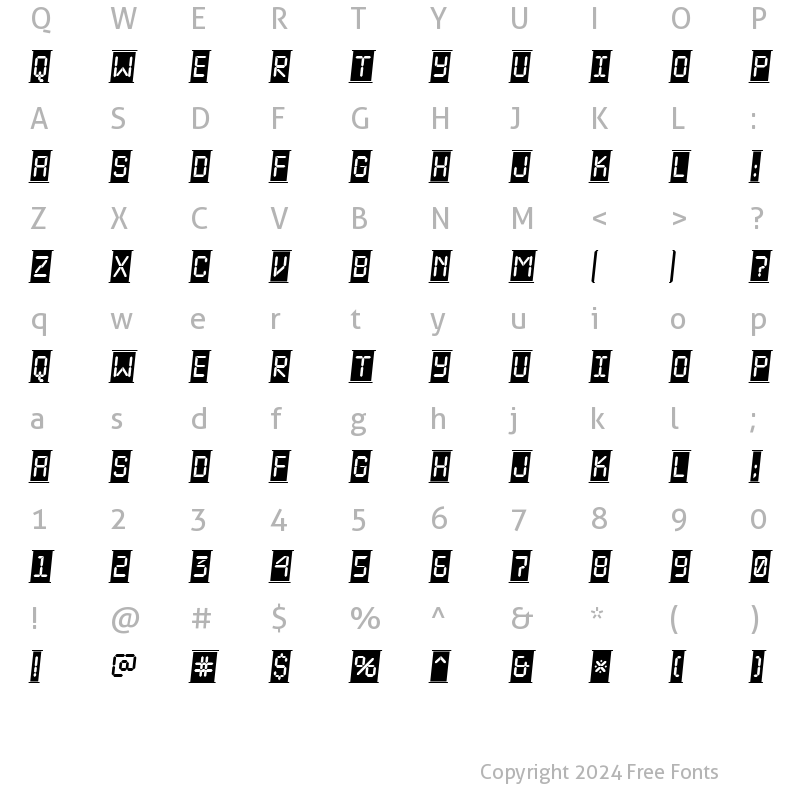 Character Map of a_LCDNovaCmFrObl Regular