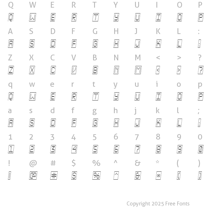 Character Map of a_LCDNovaCmOtlObl Regular