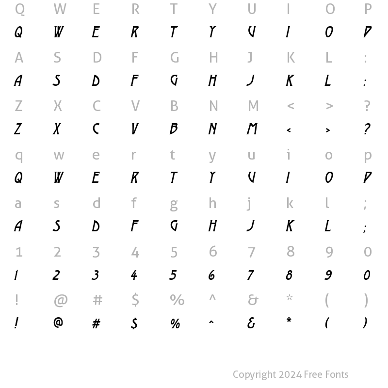 Character Map of a_Moderno Italic