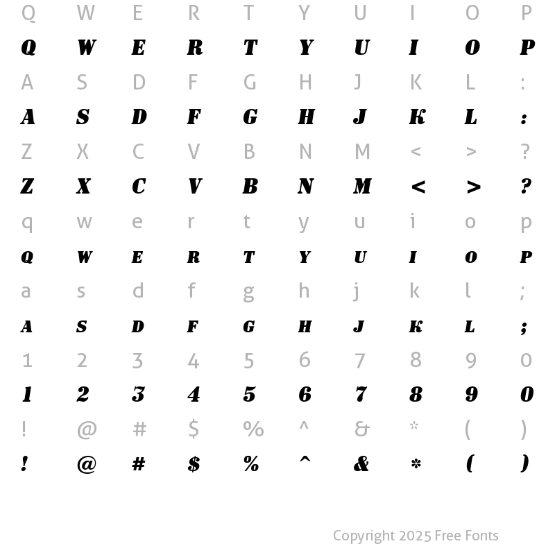 Character Map of a_SignboardCps BoldItalic