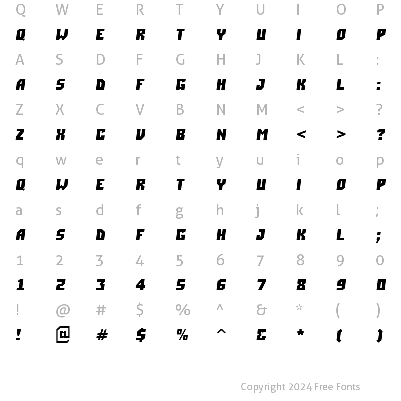 Character Map of a_Simpler Bold Italic