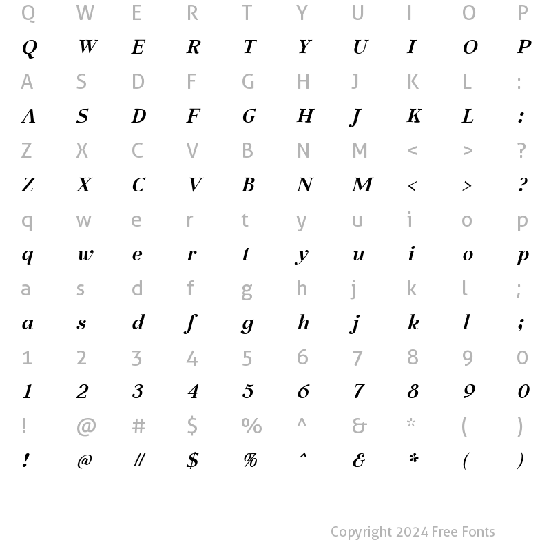 Character Map of Aabced Bold Italic