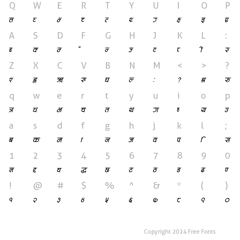 Character Map of Aakriti Italic
