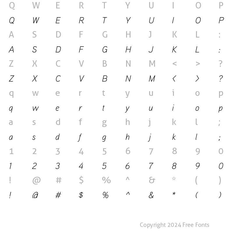 Character Map of Aaux ProLight Italic Regular