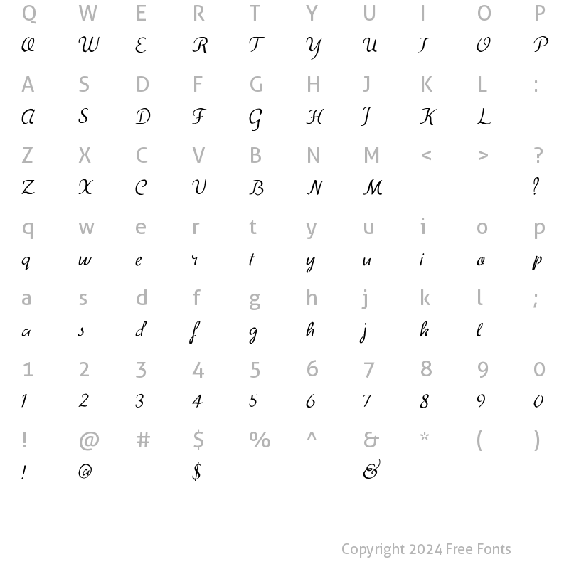 Character Map of Abbie Script Bold