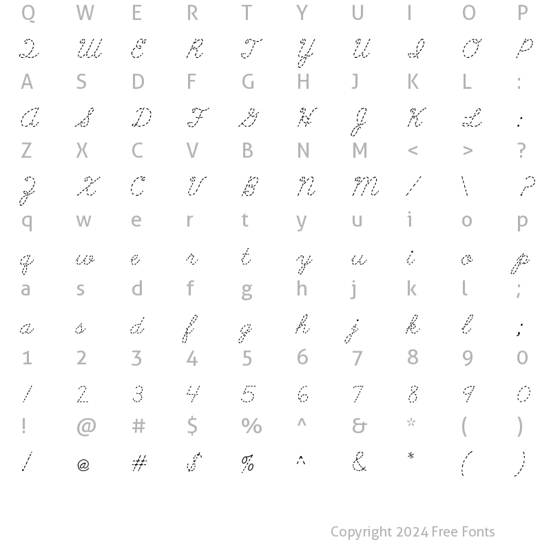 Character Map of AbcCursiveDotted Regular