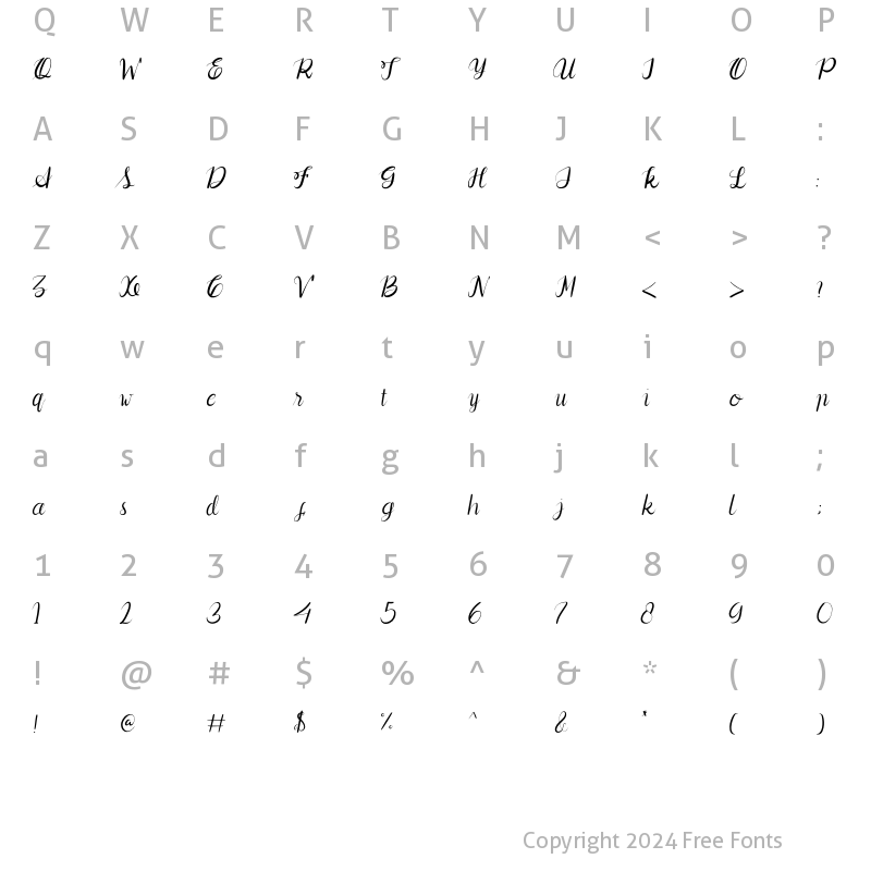 Character Map of Abeely Belve Regular