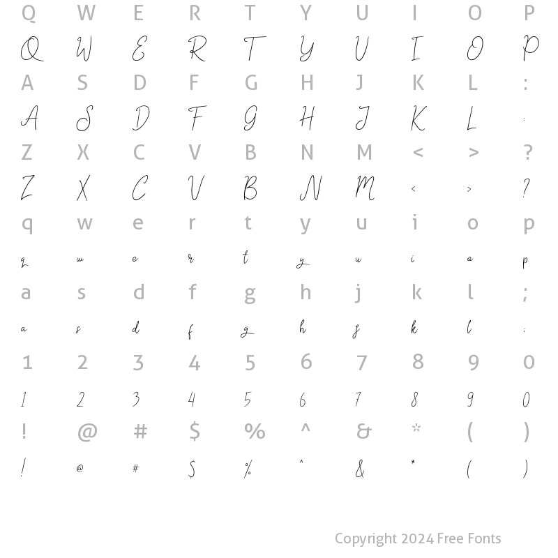 Character Map of Abidzarly Script Regular