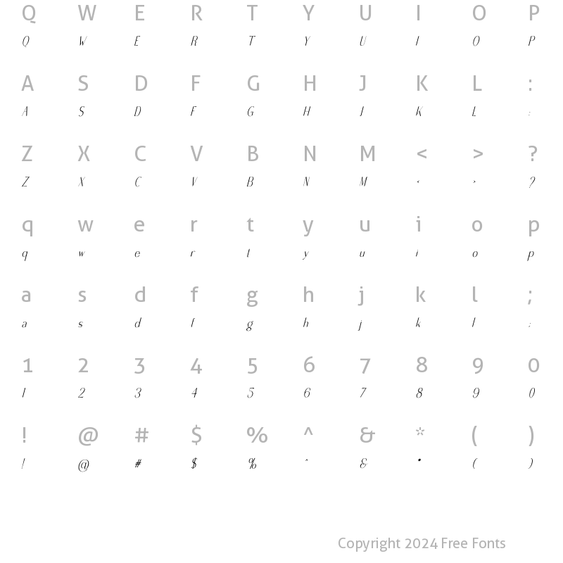 Character Map of Abigan Italic Italic