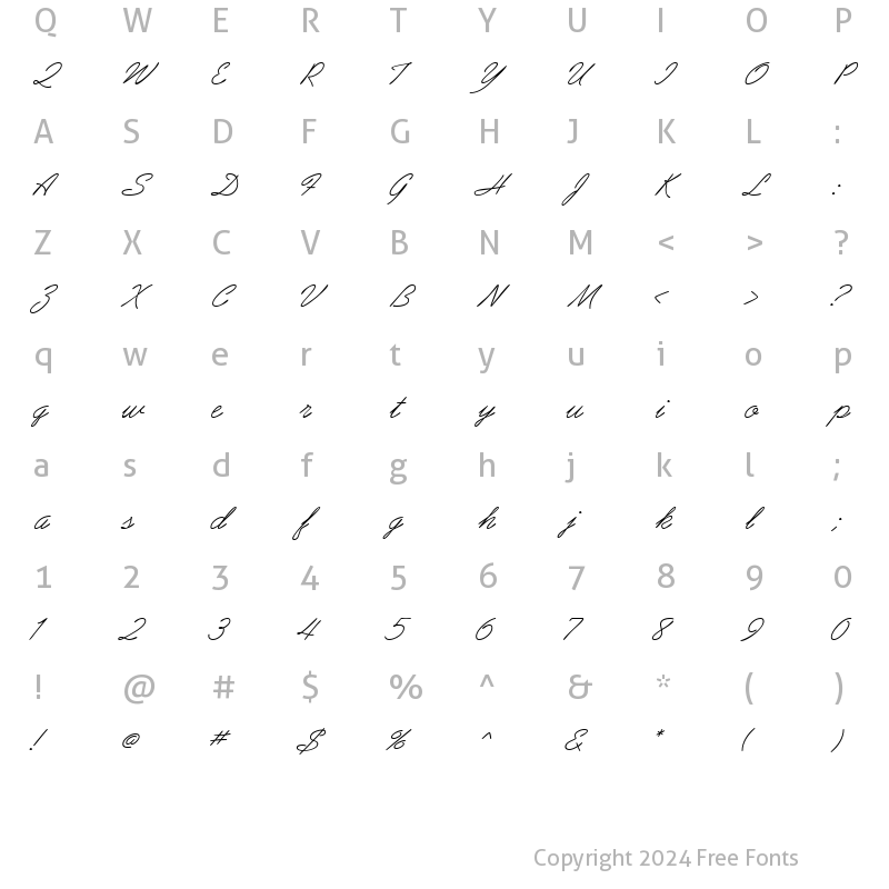 Character Map of AbrazoScriptSSK Italic