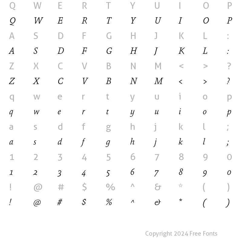 Character Map of Absara Light Italic