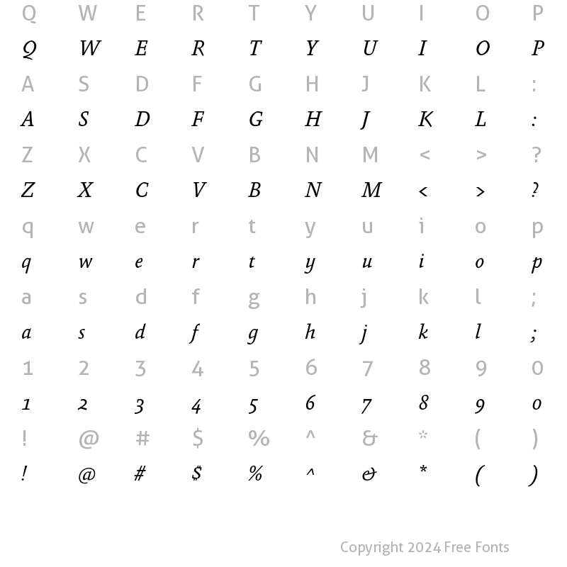 Character Map of Absara Regular Italic