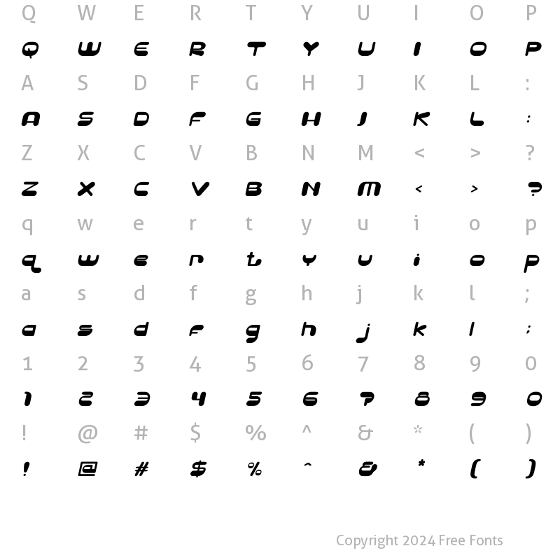 Character Map of Absolute Funboldies Italic