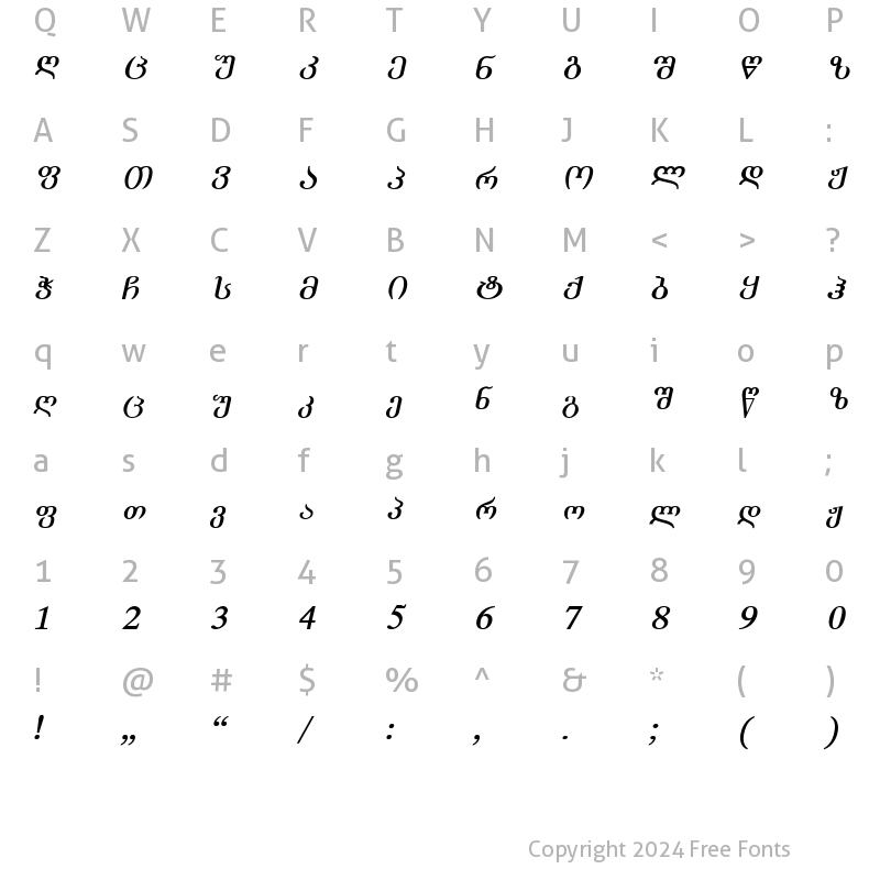 Character Map of Academiury-ITV Bold Italic