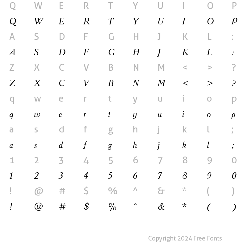 Character Map of AcademyACTT Italic