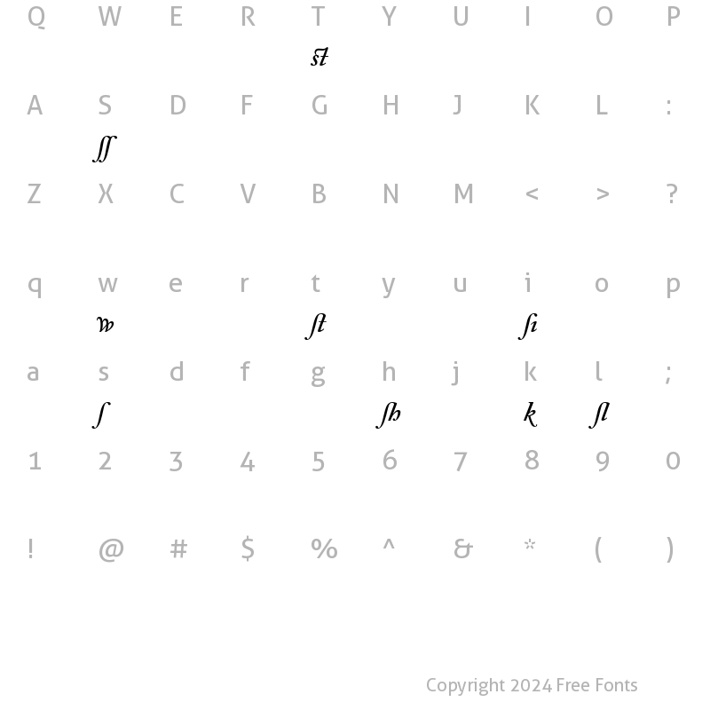 Character Map of ACaslon AltSemiboldItalic Regular