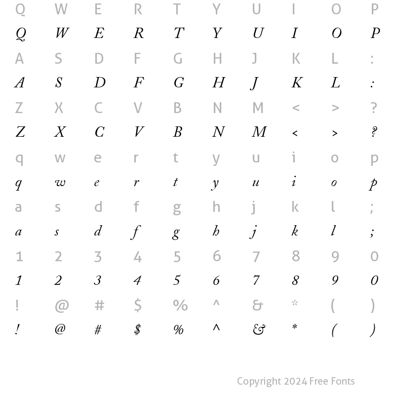 Character Map of ACaslon Regular Italic