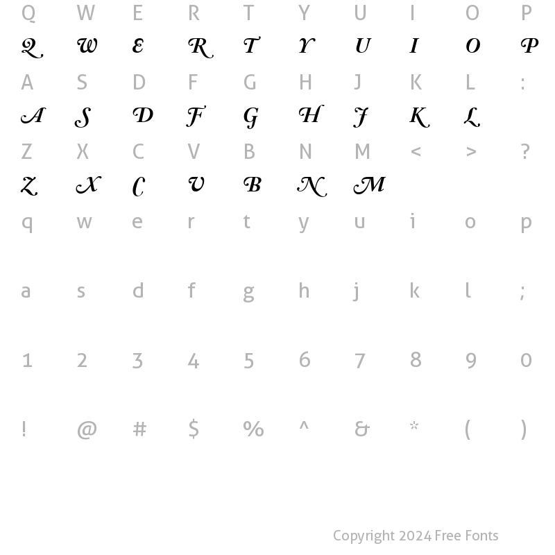 Character Map of ACaslon SwashBoldItalic Italic