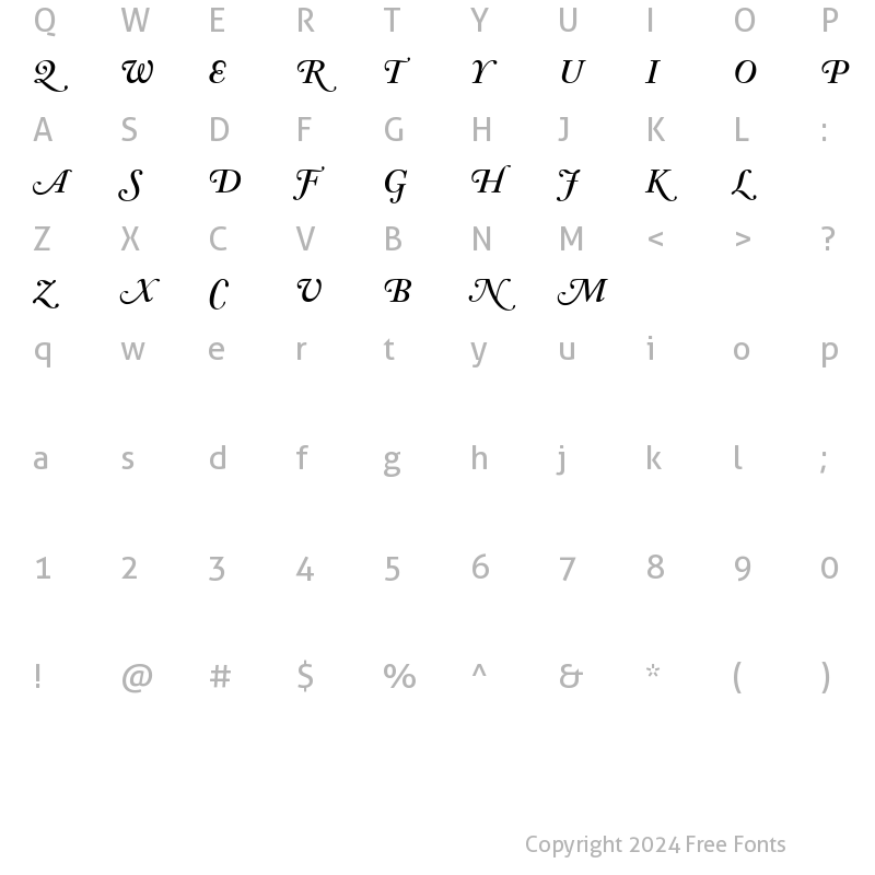 Character Map of ACaslon SwashItalic Bold Italic