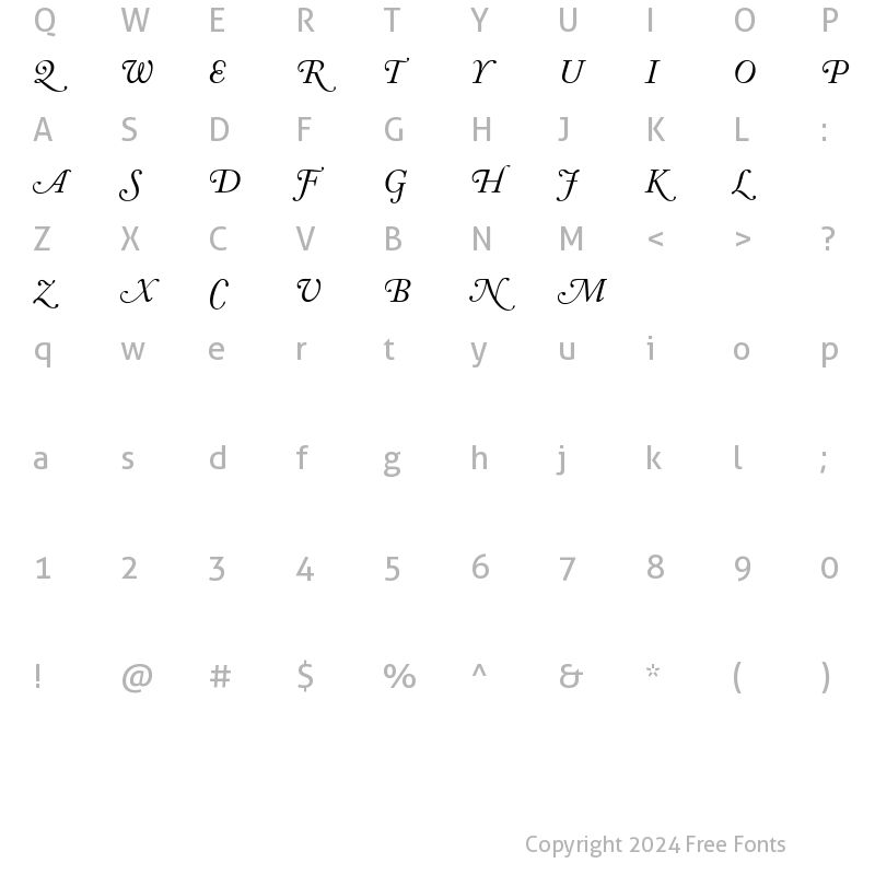 Character Map of ACaslon SwashItalic Italic