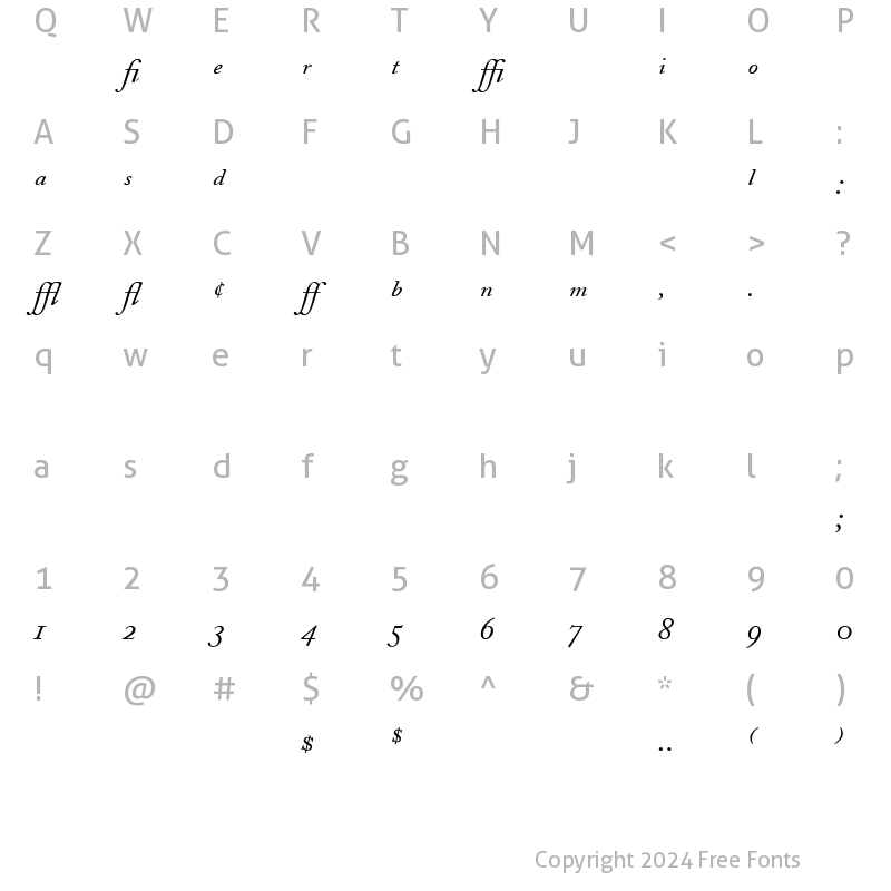 Character Map of ACaslonExp Regular Italic