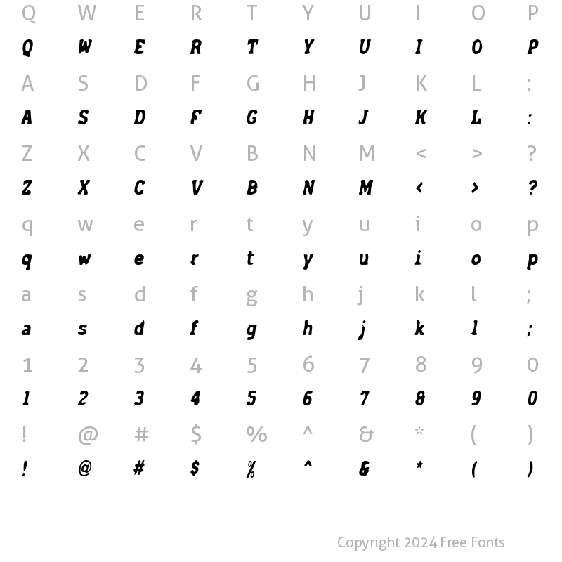Character Map of AcckCondensed Italic