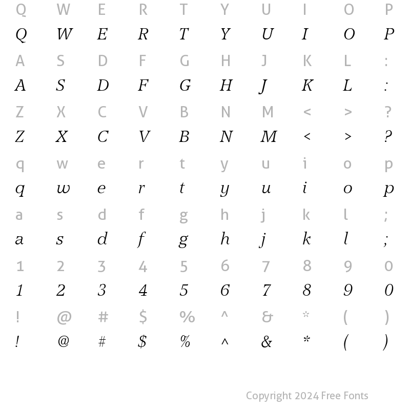 Character Map of Accord Light SF Italic