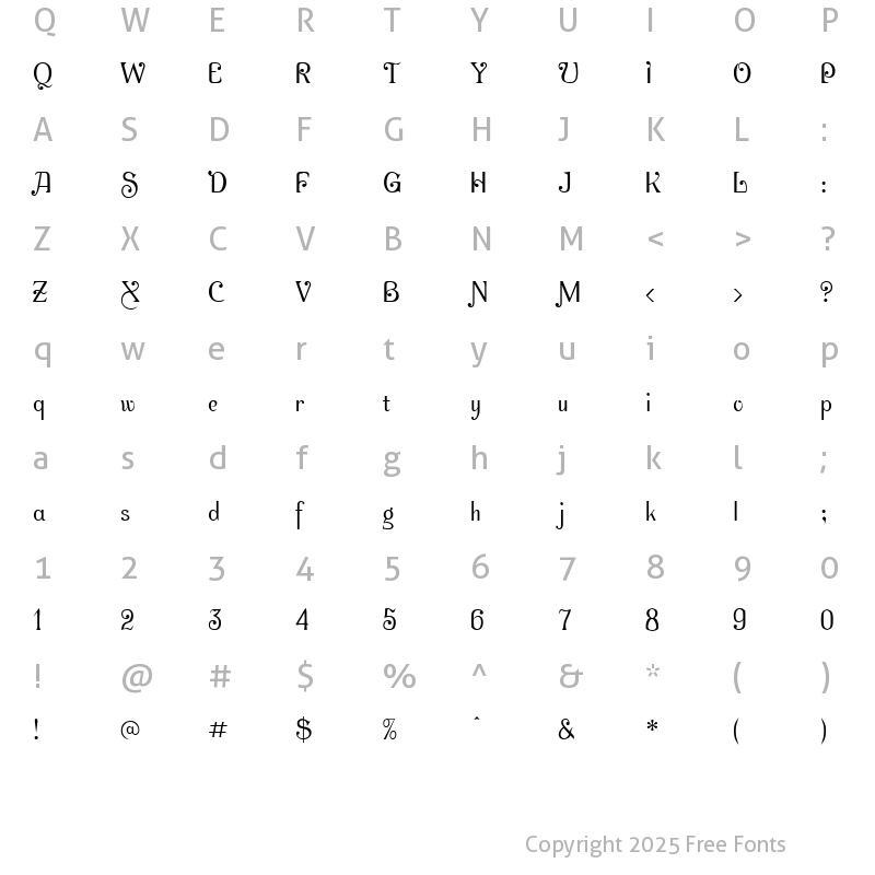 Character Map of AcornSwash Roman