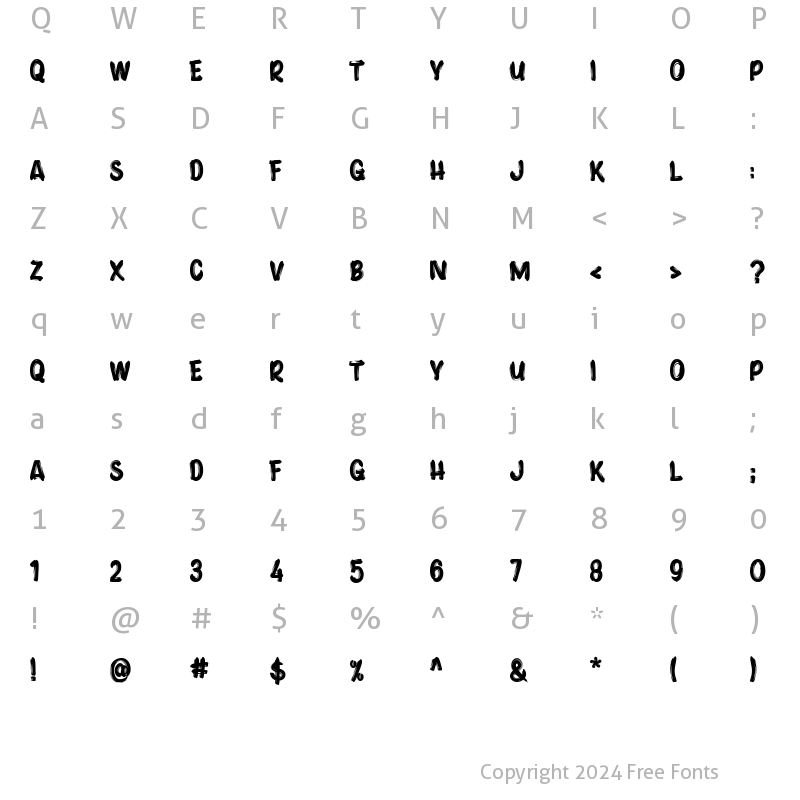 Character Map of Acrylic Brush Regular