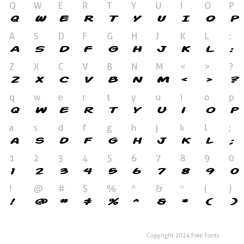 Character Map of Action Man Extended Bold Italic
