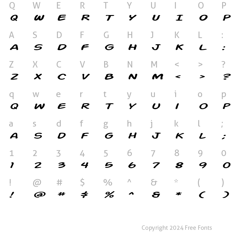 Character Map of Action Man Extended Italic